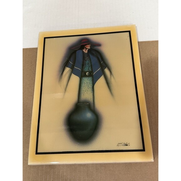 ROBERT REDBIRD JR "THE WATER WOMAN" ACRYLIC ART OVER WOOD - Picture 3 of 9